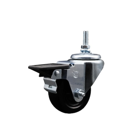 Service Caster 3 Inch Hard Rubber 12 MM Threaded Stem Caster with Brake SCC-TS20S314-HRS-PLB-M1215